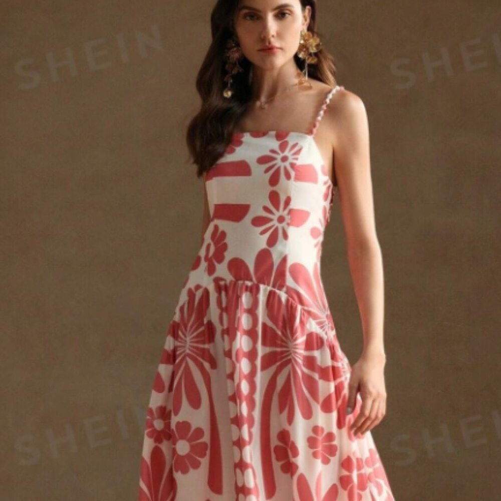 Red Floral Print Cami Dress